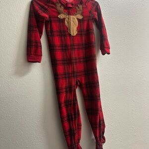 Carter's Red and Black Plaid Footie with Moose